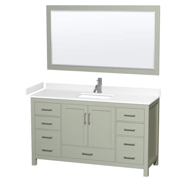 Wyndham Collection 60 in. W x 22 in. D x 35 in. H Single Bath Vanity in Light Green with White Cultured Marble Top and 58 in. Mirror