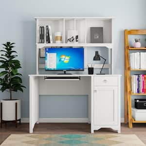 47 in. Rectangle White Particle Board 1-Drawer Computer Desk w/ Keyboard Tray Modern Writing Desk with Shelves and Doors