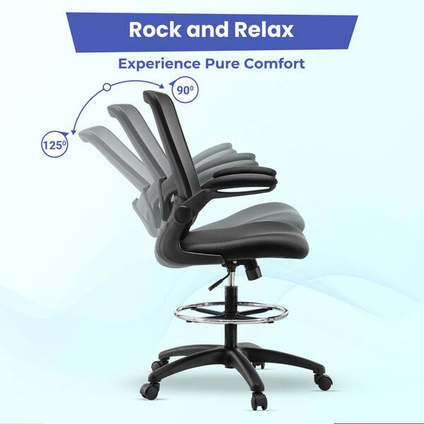 MAYKOOSH Black Flip-Top Ergonomic Mesh Drafting Swivel Desk