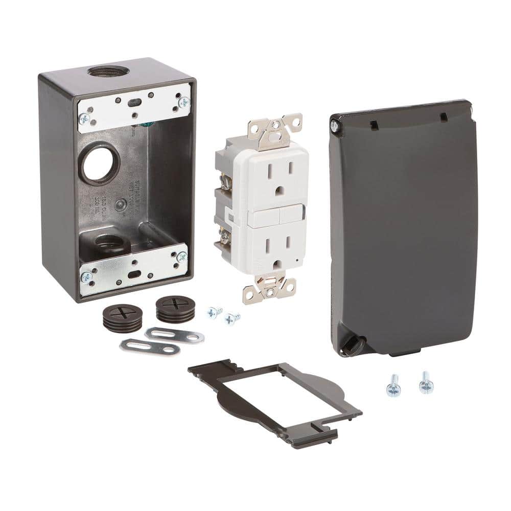 1-Gang Metal Weatherproof Electrical Box, Cover and GFCI Kit (24-in-1 Confi
