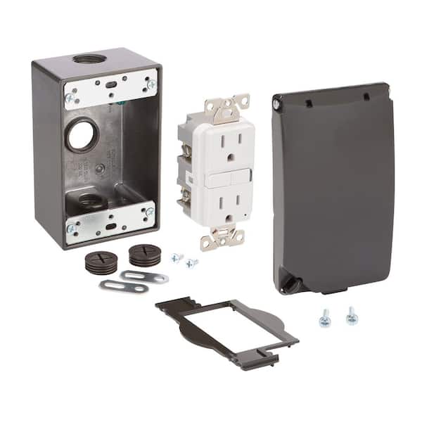 Commercial Electric 1-Gang Metal Weatherproof Electrical Box, Cover and GFCI Kit (24-in-1 Configurations), Bronze
