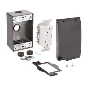 1-Gang Metal Weatherproof Electrical Box, Cover and GFCI Kit (24-in-1 Configurations), Bronze