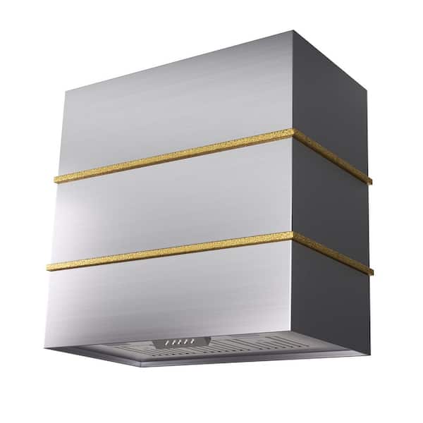 Akicon 30 in. 600 CFM Ducted Wall Mount Range Hood with Push Control, LEDs and Charcoal Filter, in Stainless Steel with Gold