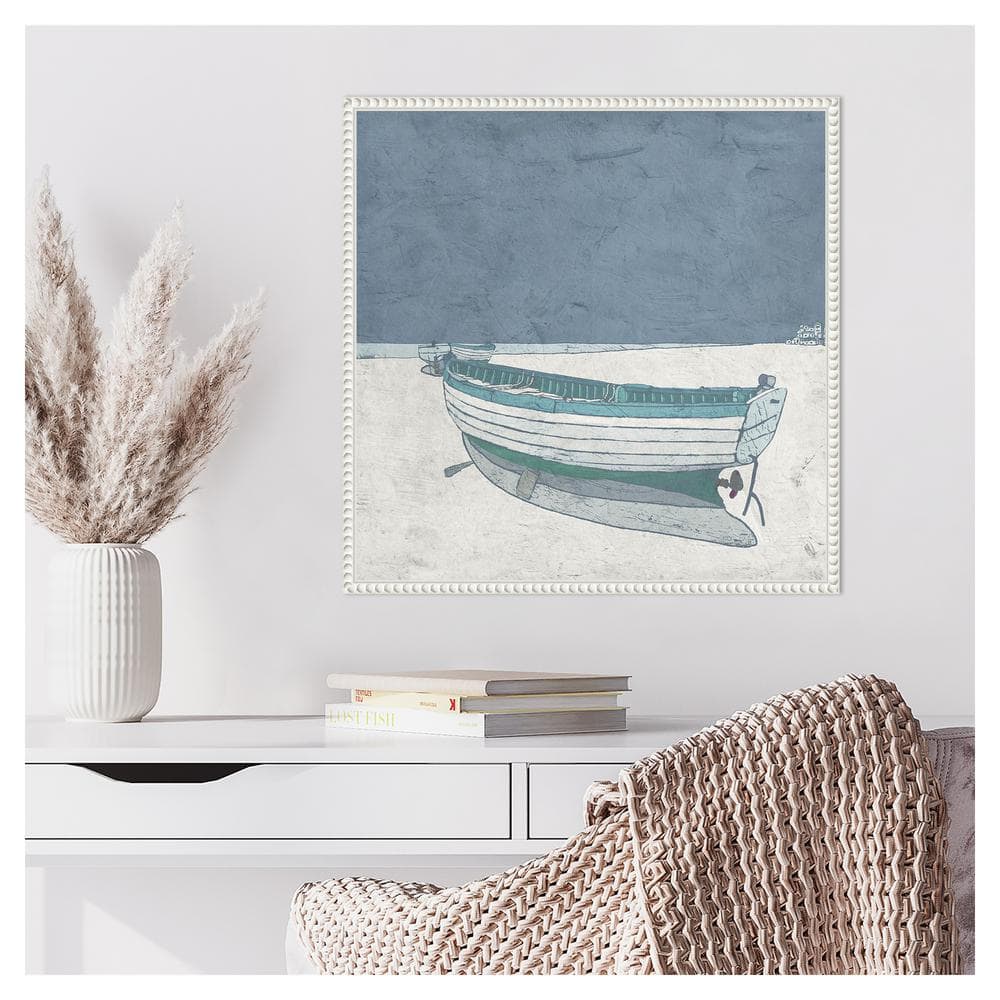 Serene Coastal Rowboat Framed Canvas Wall Art 22 x 22