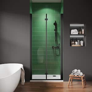 34-35.3 in. W x 72 in. H Frameless Bi-Fold Shower Door in Matte Black Clear SGCC Tempered Glass