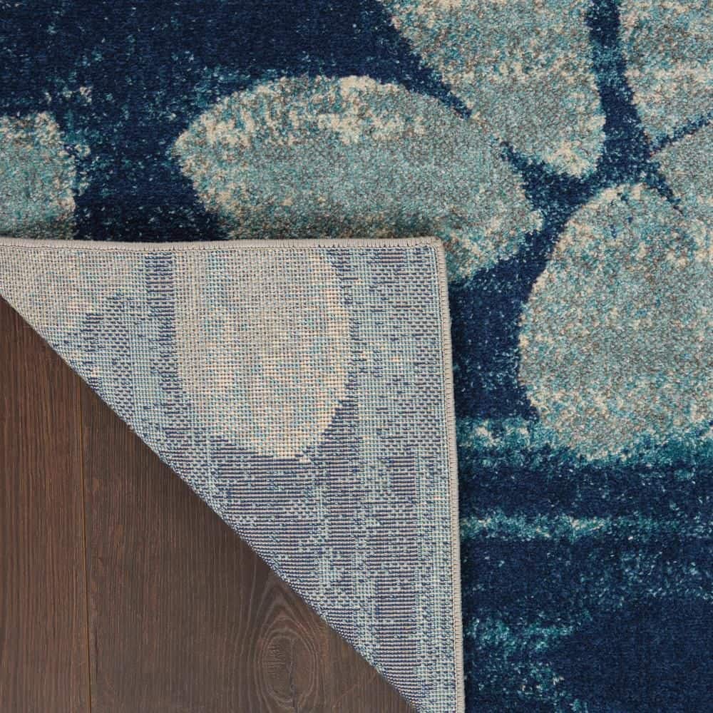 Navy and Light Blue Floral Synthetic 4' x 6' Area Rug
