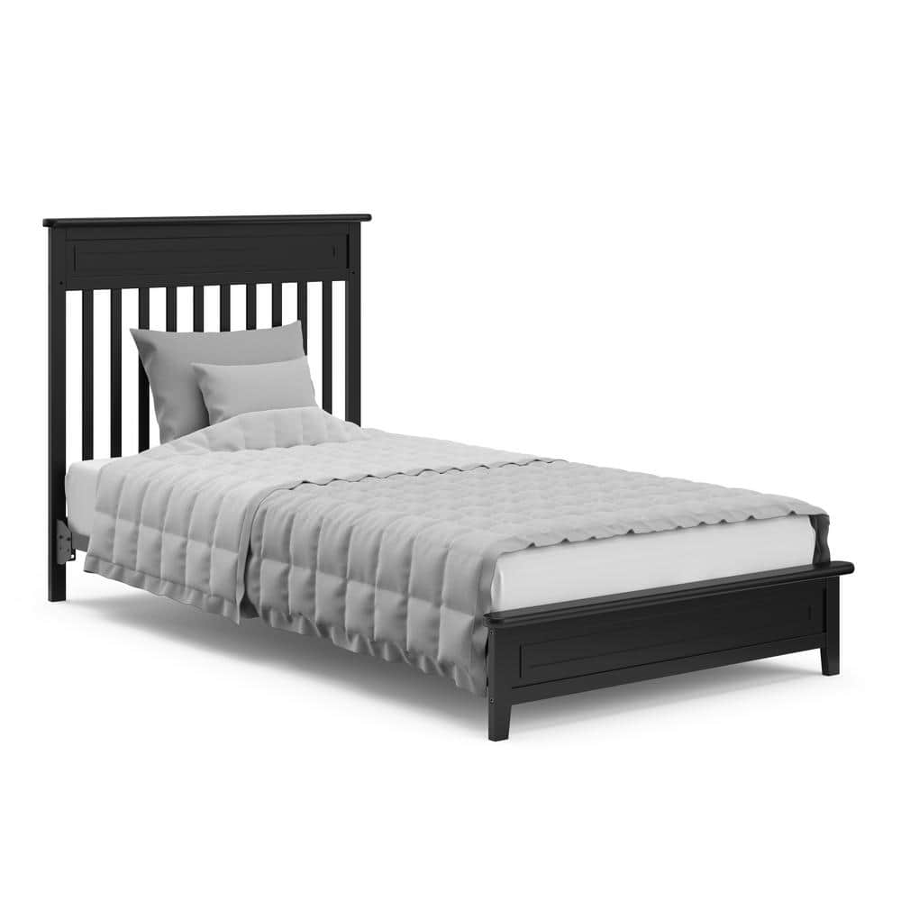 Petal Black Pine Wood 4-in-1 Convertible Mini Crib with Mattress