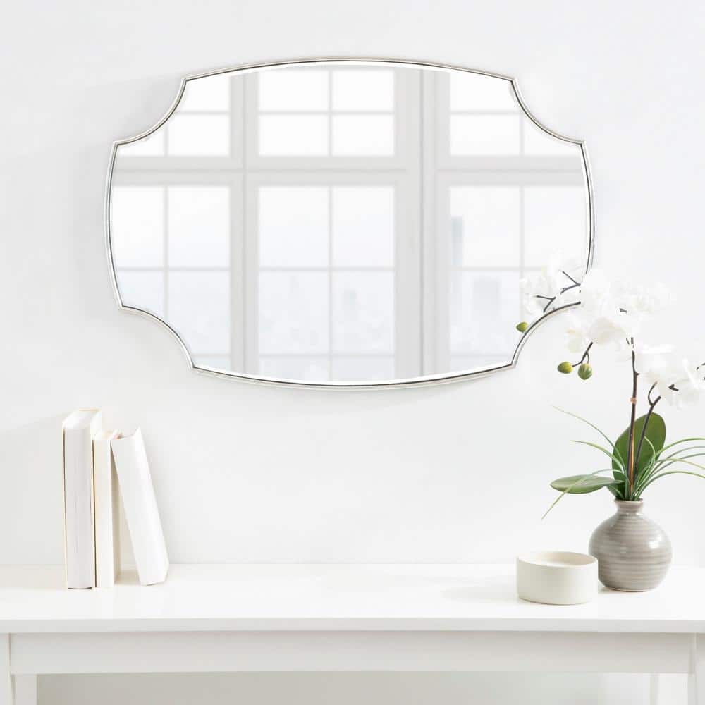 Luxurious Scalloped Edge 34'' Silver Wall Mirror with Gold Accents