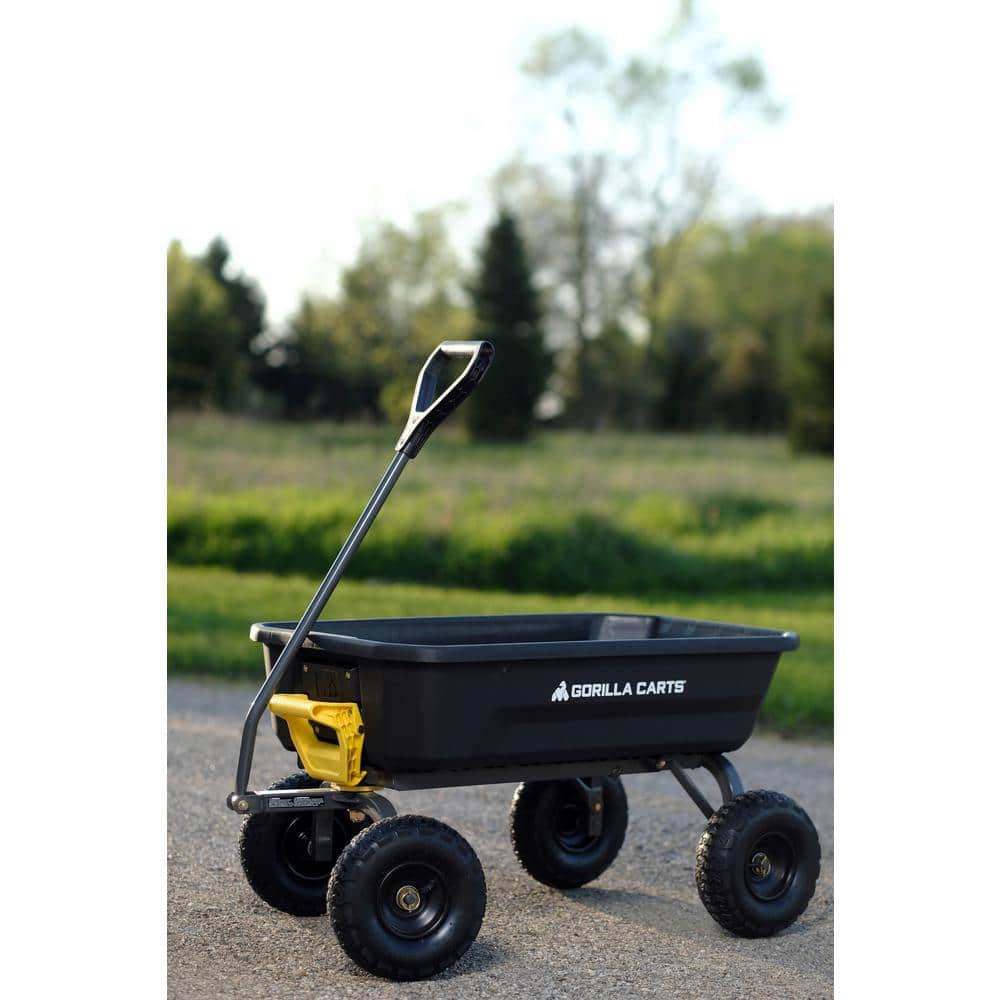 Gorilla 4 Cu. Ft. Black Poly Garden Dump Cart with Steel Handle