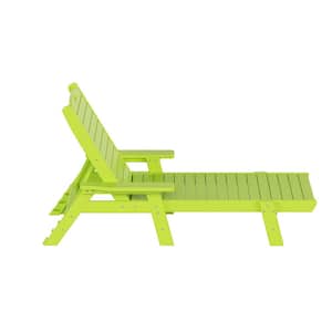 Harlo Lime HDPE All Weather Fade Proof Plastic Reclining Adjustable Backrest Outdoor Patio Chaise Lounge Armchair