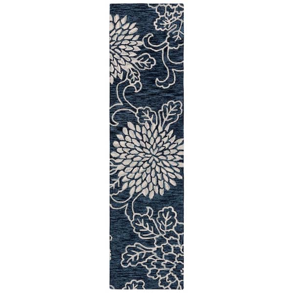 Jardin 2 ft. x 9 ft. Navy/Ivory Oversized Floral Runner Rug