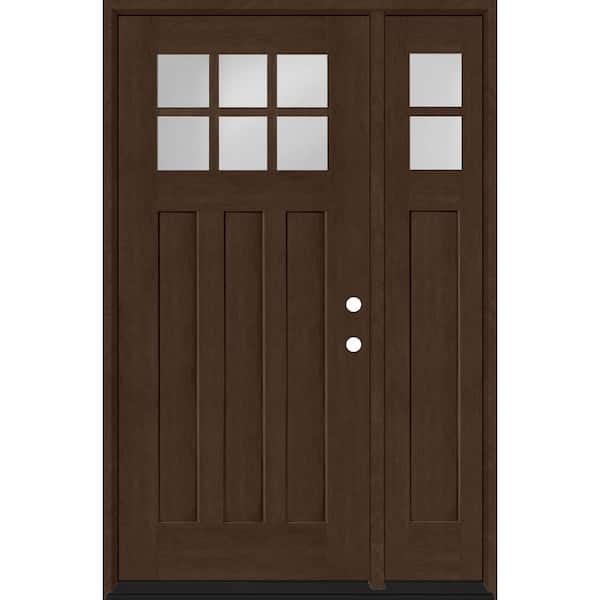Regency 51 in. x 80 in. 6-Lite Top Lite Clear Glass LHIS Hickory Mahogany Fiberglass Prehung Front Door 12 in. Side Lite