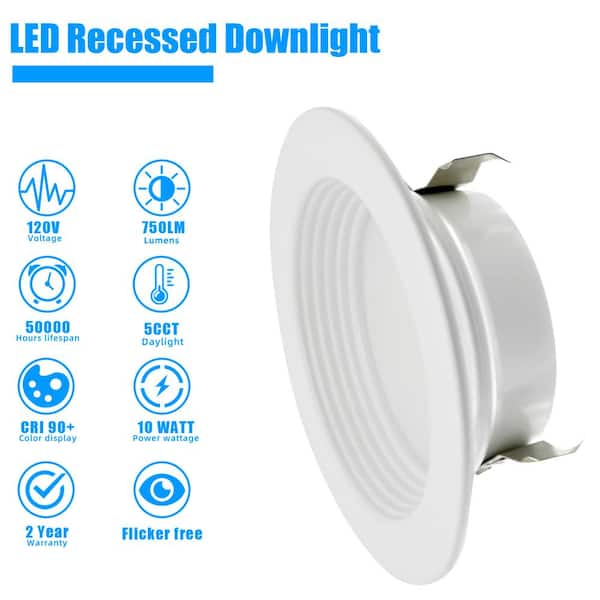Honbei - 4 in. Adjustable 5CCT Retrofit Recessed 2700K-5000K Lighting, Dimmable with E26 Screw in Fixture, ETL Listed 12-Pack