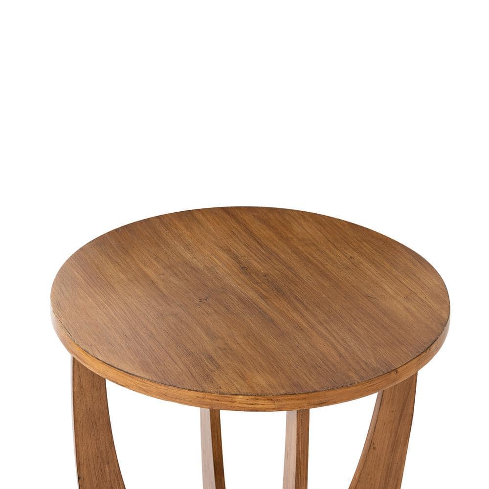 Rustic Caramel Brown Round Wood End Table with Shelf