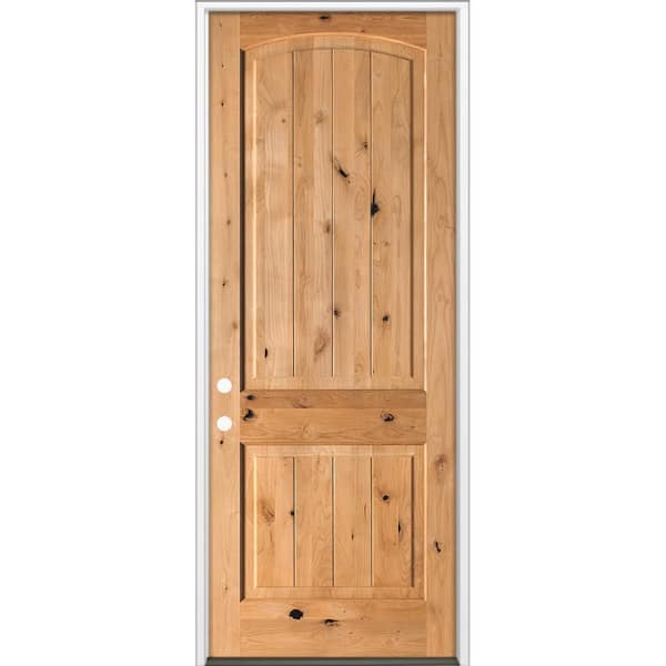 Krosswood Doors 32 in. x 96 in. Rustic Knotty Alder Top Arch V-Groove ...