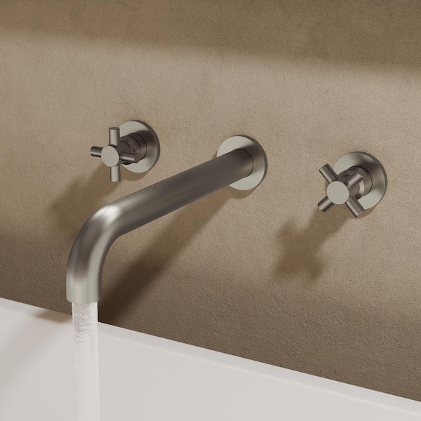 11in. Long Spout Double-Handle Wall Mount Roman Tub Faucet 6.74 GPM with Spot Resistant in Brushed Nickel Valve Included