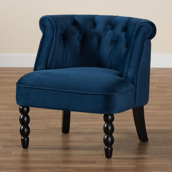 Baxton Studio Flax Navy Blue and Black Accent Chair 223 12911 HD