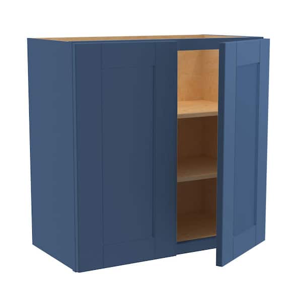 Home Decorators Collection Washington Vessel Blue Plywood Shaker Stock Assembled Wall Kitchen Cabinet 12 in. x 24 in. x 24 in. Soft Close