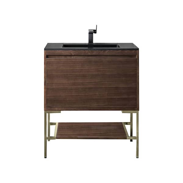 Mantova 31.5 in. W x 18 in. D x 36 in. H Single Bathroom Vanity Mid-Century Walnut & Charcoal Black Composite Stone Top