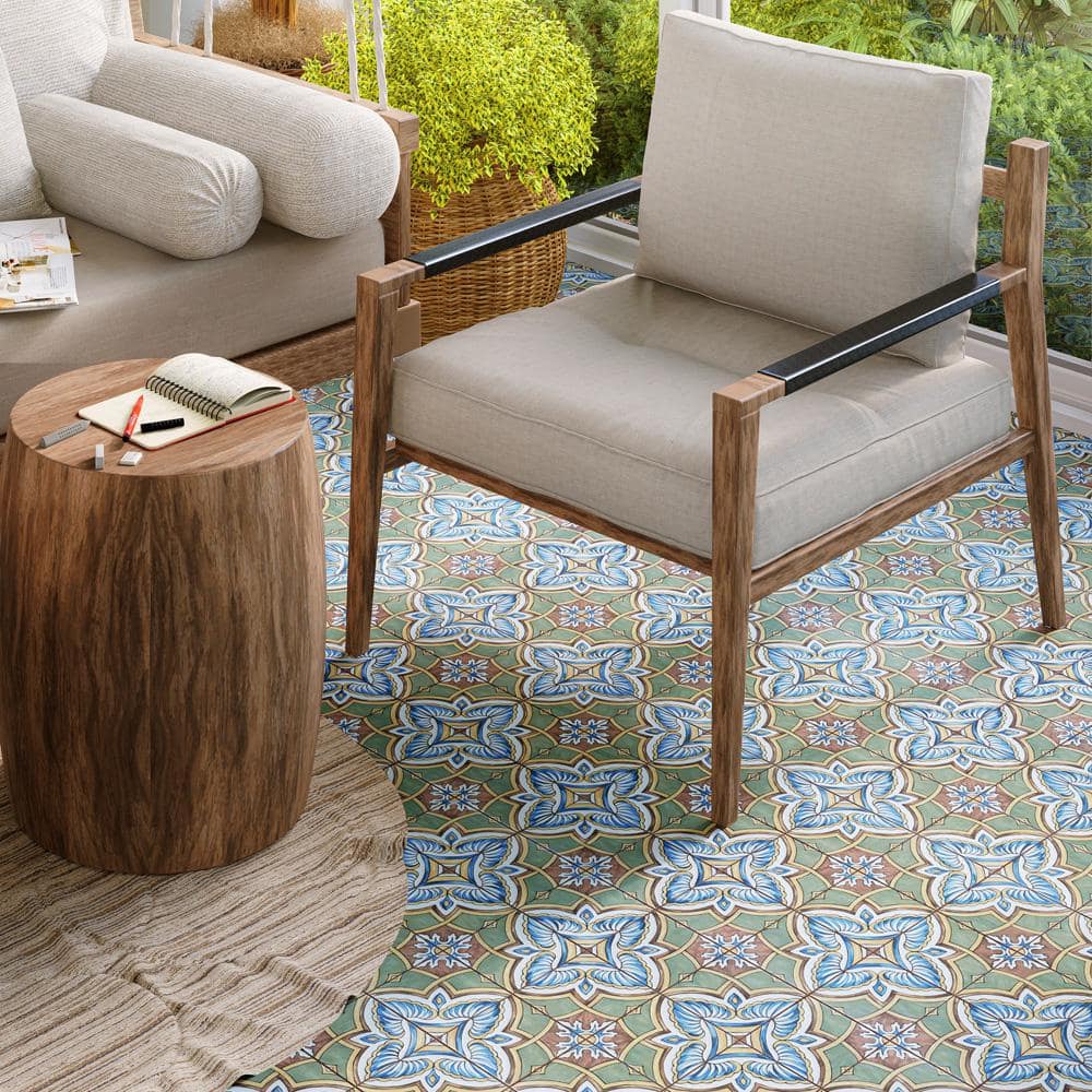 Harmonia 13" x 13" Green and Blue Ceramic Patterned Tile