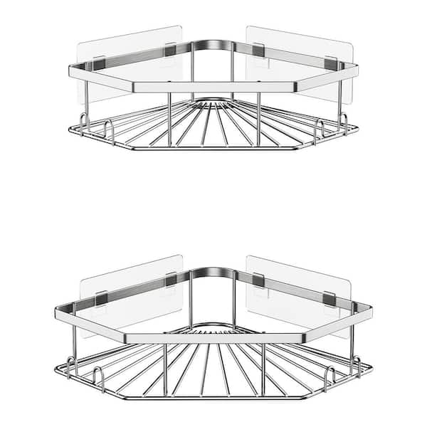 AULEDIO Set of 2 Wall Mount Corner Shower Caddy Stainless Steel Baskets with Adhesive in Chrome