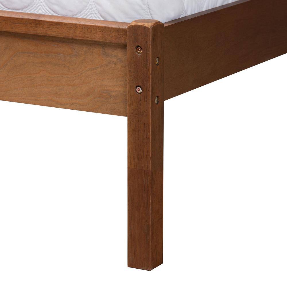 Queen Walnut Wood and Rattan Platform Bed with Headboard
