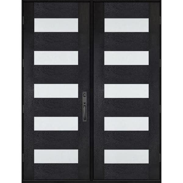 Regency 72 in. x 96 in. 5L Modern Clear Glass RHOS Onyx Stain Fiberglass Double Prehung Front Door w/8011 Black Lockset