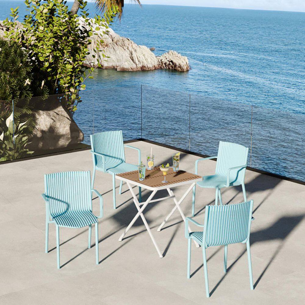 5-Piece Metal and Plastic Outdoor Dining Set with Blue Chairs price history on PriceWatchPro