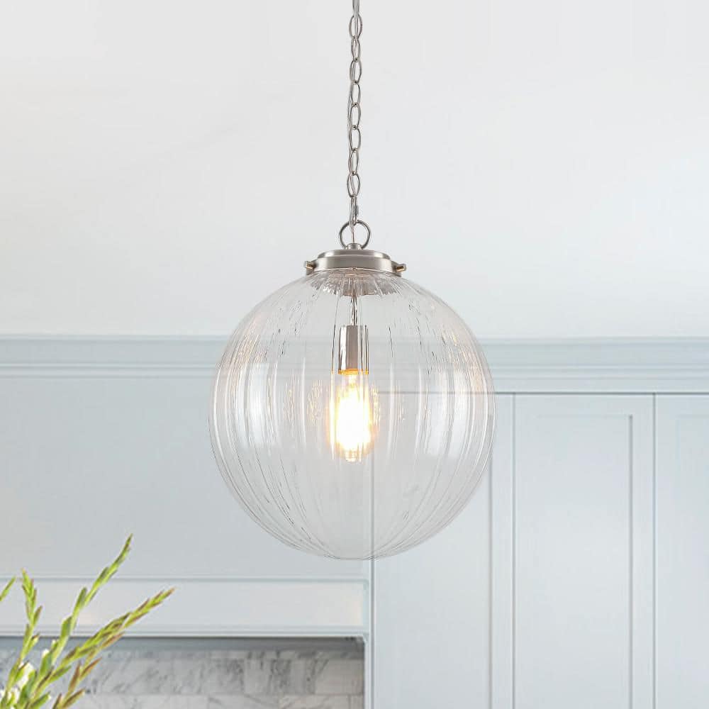 Aero Globe 1-Light Nickel Moderne Pendant with Clear Ribbed Glass Shade price history on PriceWatchPro