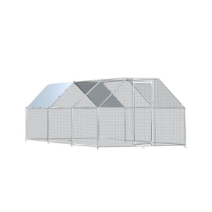 PawHut 9.8 ft. x 6.6 ft. x 6.4 ft. Galvanized Large Metal Chicken Coop ...