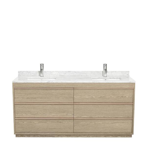 Wyndham Collection Naya 71.75 in. W x 22 in. D Vanity in  Ash Gray with Marble Vanity Top in Carrera White with White Basins