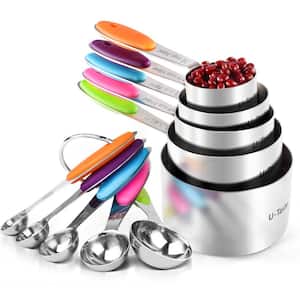 Upgraded 10-Piece Stainless Steel Multicolored Measuring Cup Set with Dishwasher Safe