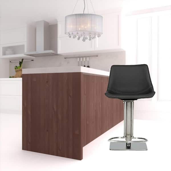 29 in. Gray Low Back Metal Bar Stool Faux Leather Seat