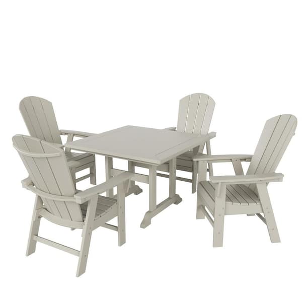 Laguna Outdoor Patio Adirondack Weather Resistant Sand 5-Piece HDPE Plastic Square Table Dining Set