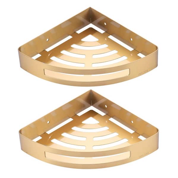 Wall Mounted Stainless Steel Triangular Corner Shower Caddy Basket in Brushed Gold (2-Pieces)