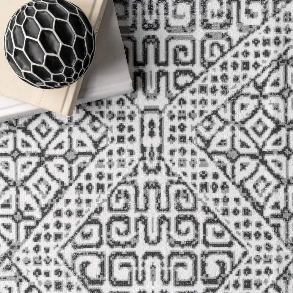 Sleek Gray Abstract Rectangular Easy-Care Rug