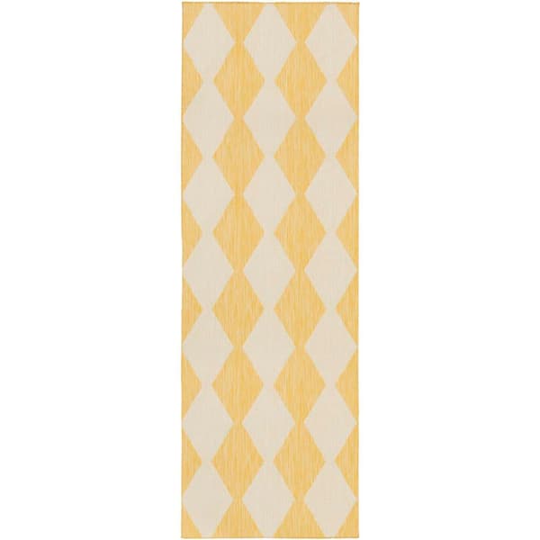 Positano Yellow 2 ft. x 10 ft. Diamond Contemporary Runner Area Rug