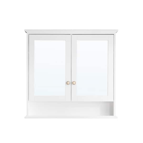 ANGELES HOME 36 in. W x 34 in. H Rectangular Solid Wood Frame Surface Mount Soft Close Medicine Cabinet with Mirror, Easy Hang, White