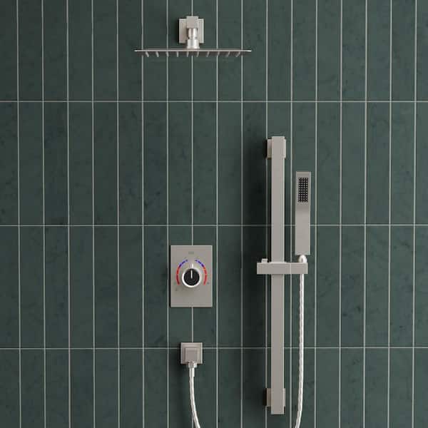 Single-Handle 2-Spray 10 in. Wall Mount Shower Faucet 2.5GPM with High Pressure in Brushed Nickel (Valve Included)