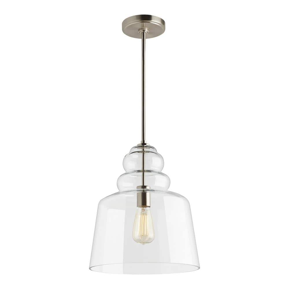 Agatha 12.5 in. W x 14.75 in. H 1-Light Clear Glass Hanging Pendant with Brushed Nickel Accents and Vintage Edison Bulb price history on PriceWatchPro