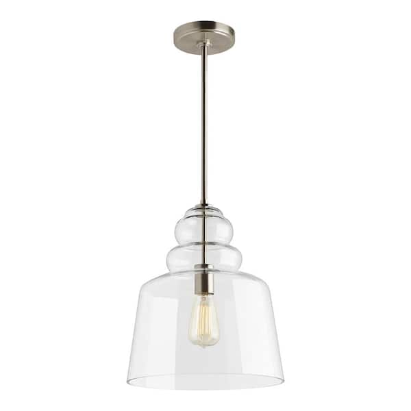 Generation Lighting Agatha 12.5 in. W x 14.75 in. H 1-Light Clear Glass Hanging Pendant with Brushed Nickel Accents and Vintage Edison Bulb
