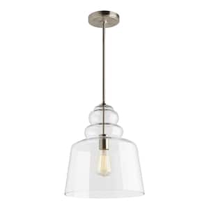 Agatha 12.5 in. W x 14.75 in. H 1-Light Clear Glass Hanging Pendant with Brushed Nickel Accents and Vintage Edison Bulb