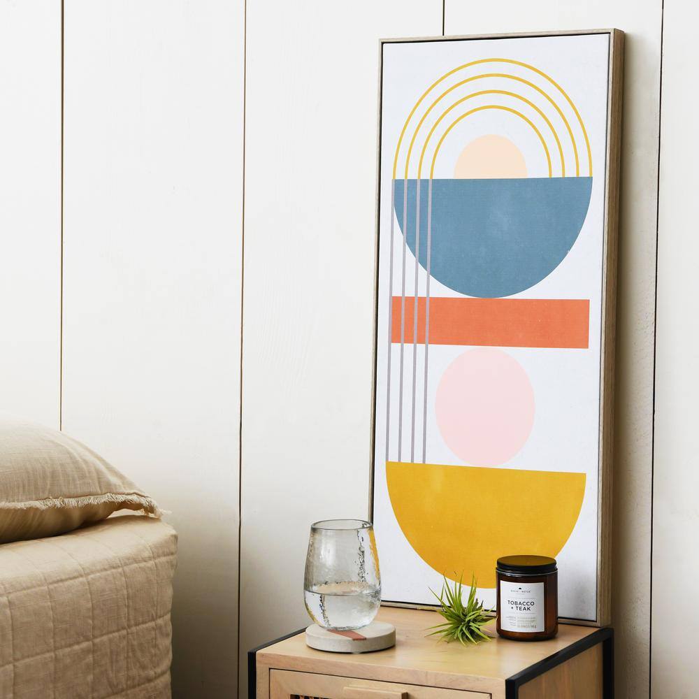Modern Multicolor Abstract Canvas with Blonde Frame