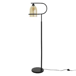 60.75 in. Satin Black, Clear 1-Light Standard Floor Lamp Clear Glass Round Shade