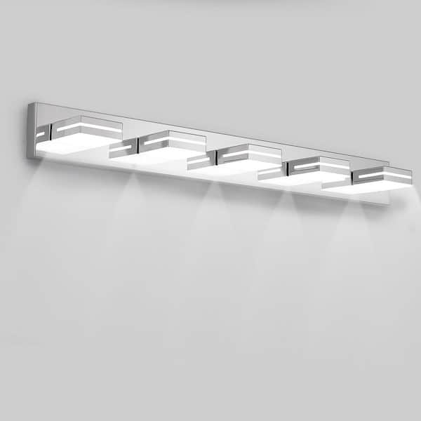 40.6 in. 5-Light Chrome Dimmable LED Vanity Light with 360° Rotatable Lamphead for Bathroom