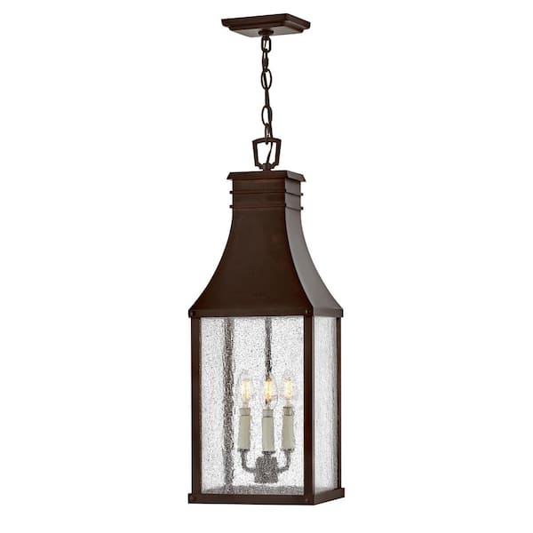 HINKLEY Beacon Hill 25.5 in. 3-Light Black Aluminum Weather Resistant Outdoor Pendant Light with No Bulbs Included