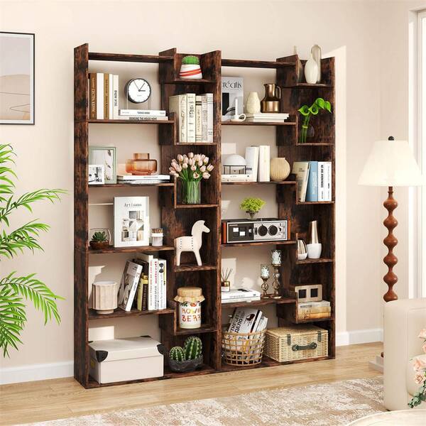 1 PCS 64 in. Tall 6-tier Wood Bookcase Tall Display Shelf with 11 Open Shelves 2 Anti-tipping Kits