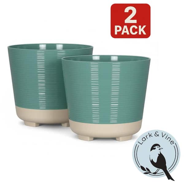 Lark & Vine Wallula Green Resin Round Planter Set with Drainage Holes (9.96 in. L x 9.96 in. W x 8.86 in. H) (2-Pack)