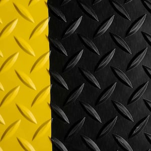 Black with Yellow Border 36 in. x 8 ft. Vinyl Diamond Plate Commercial Floor Mat