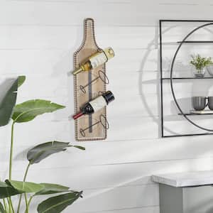 4- Bottle Brown Bottle Shaped Wall Wine Rack with Beaded Frame